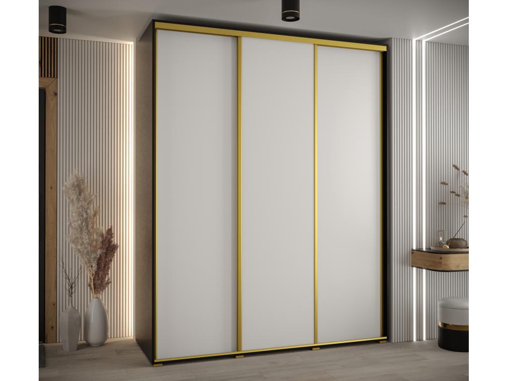 Dekonao 1 Sliding Door Wardrobe 235.2/200/60 3 Doors Black/White/Gold DUMF95821