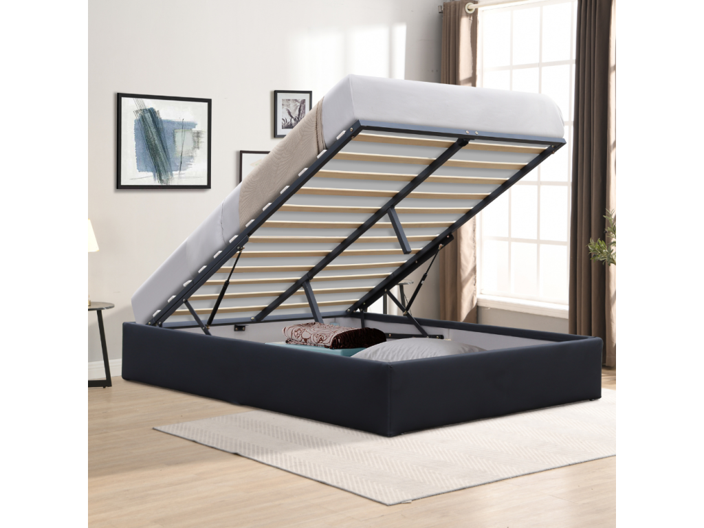 Dekonao 90x190 cm Black Removable Storage Bed with Legs and 12 Legs - Quick and Easy Assembly - Easy-Clean PVC Faux Leather Upholstery PGSA67079