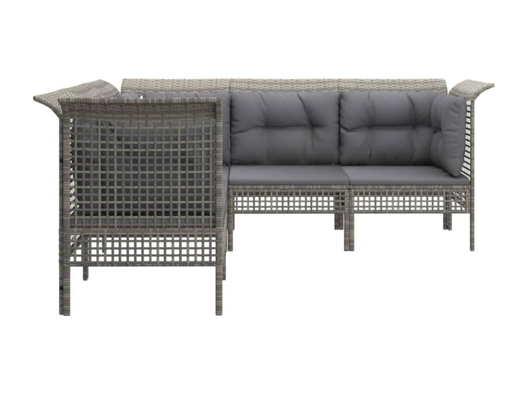 5-piece garden furniture set with cushions, grey woven resin, RQQM88568