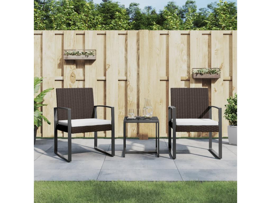 3-piece garden dining set with cushions, brown rattan PP KCLC75548