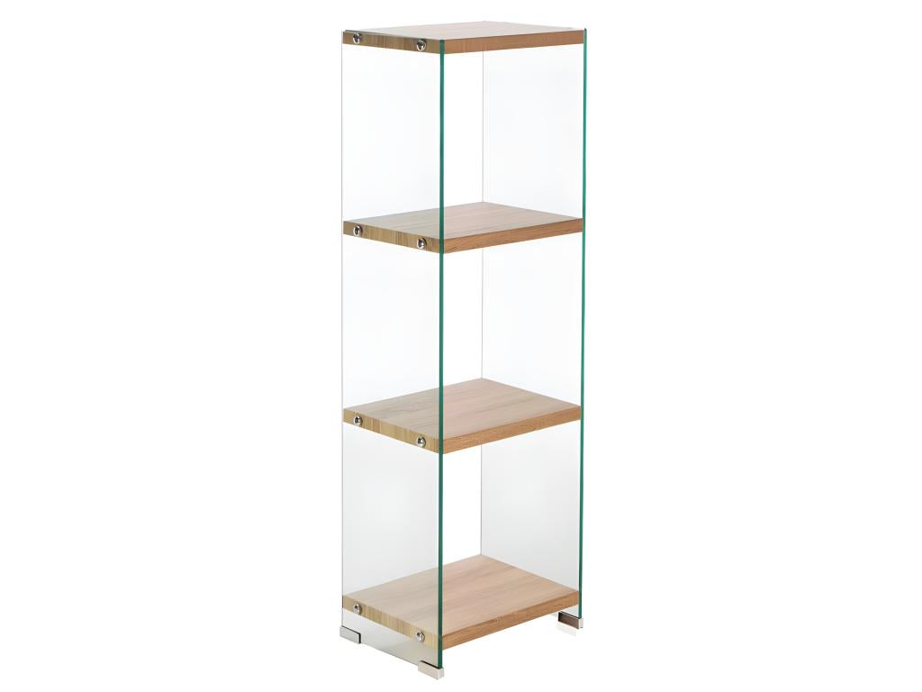 Bookcase H- 125 cm in tempered glass and 3 oak-effect shelves - ICE GWRR85824