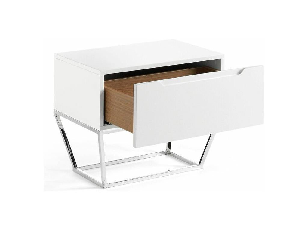 Nobellea designer side table with 1 lacquered drawer and chrome steel legs - Tangerine color FDLI27022