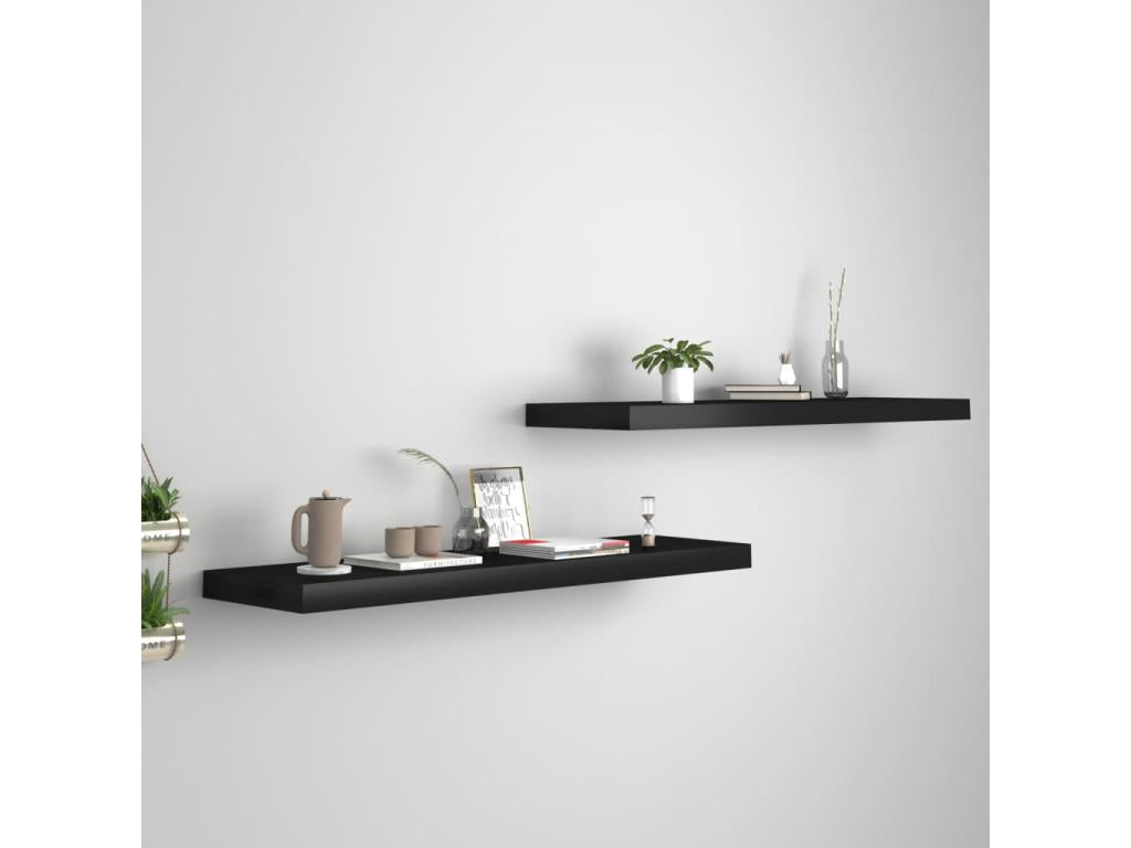 Floating wall shelves, 2 pcs, black, 90x23.5x3.8 cm, MDF, HMAK40916
