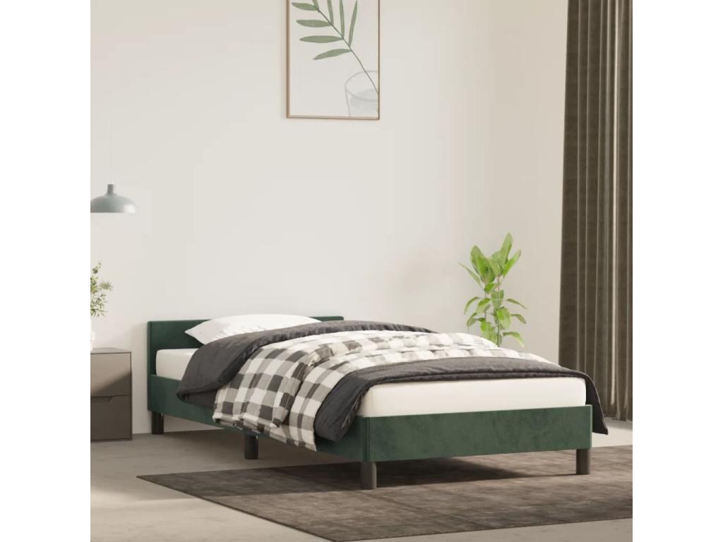 Bed frame with headboard, dark green, 80x200 cm, velvet, NGXV19409