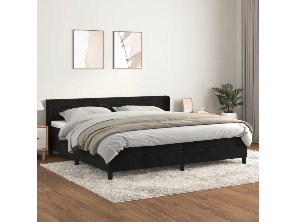 Upholstered bed base and mattress, black, 200x200 cm, velvet, QYJX75824