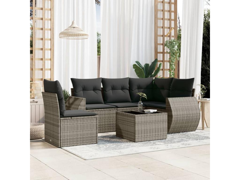6-piece garden furniture set with grey resin wicker cushions OMBH31561