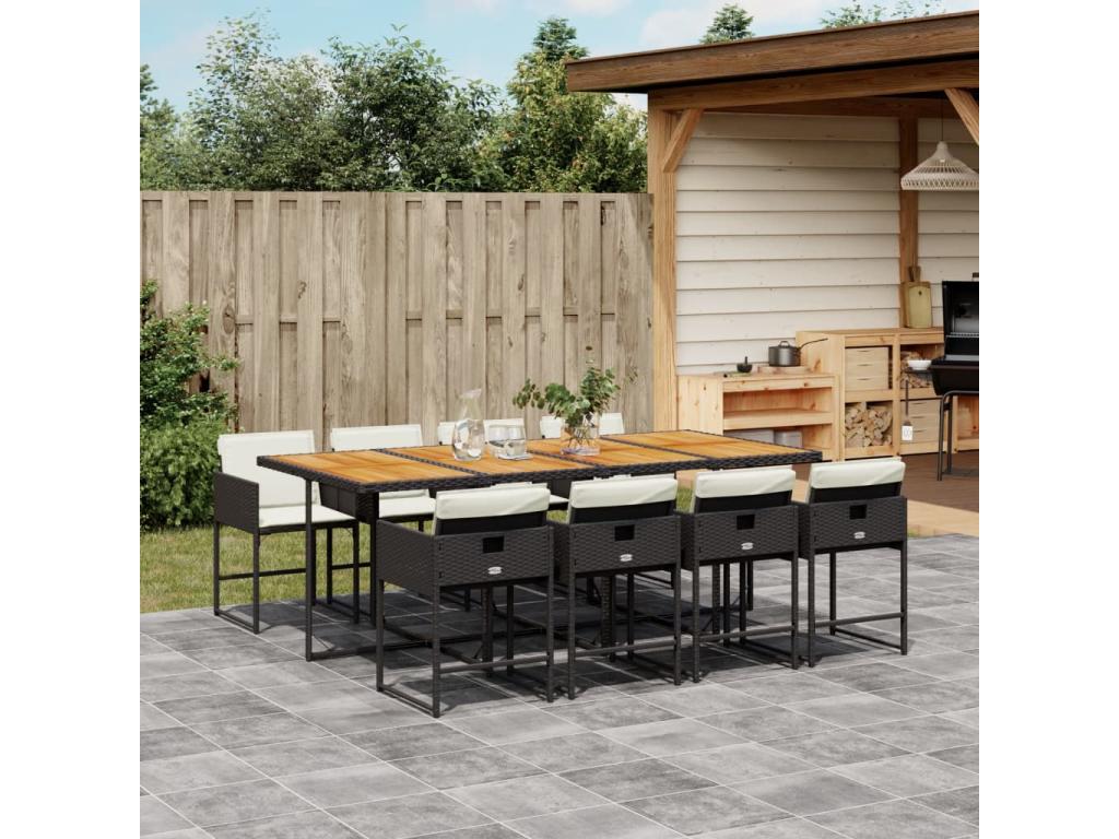 9-piece garden dining set with cushions, black resin wicker UCSS81707