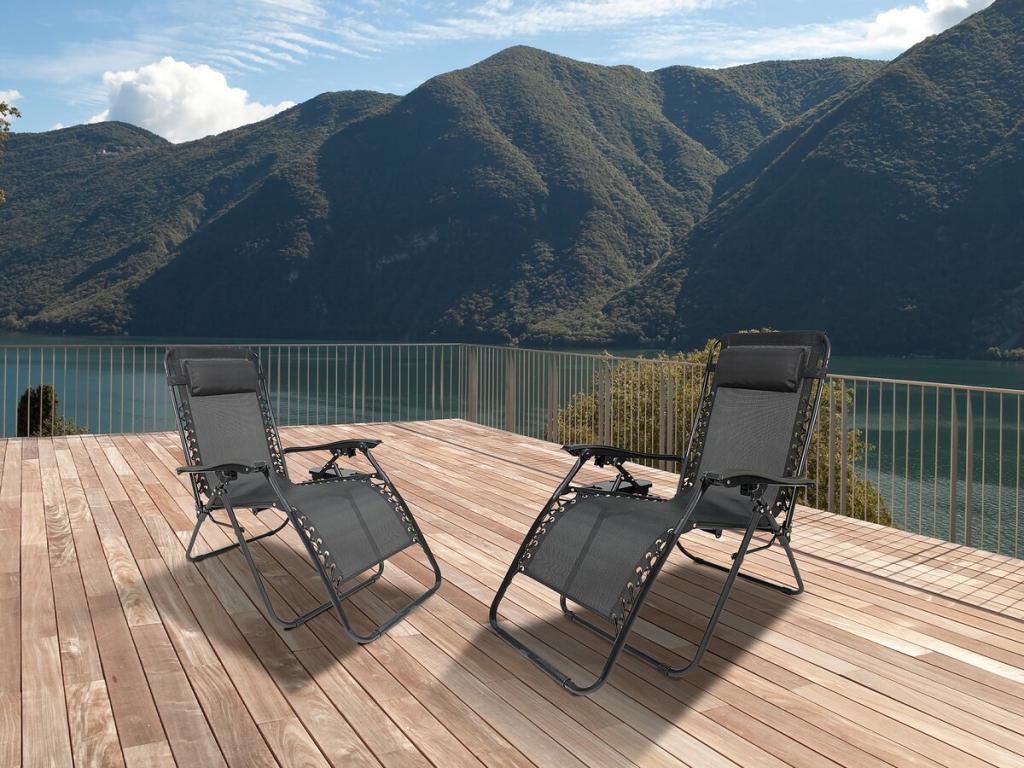 Set of 2 Dekonao Zero Gravity Reclining Garden Chairs - Black VLJX95500