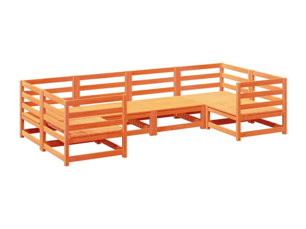 6-piece garden furniture set, brown wax finish, solid pine wood, AFKP66735