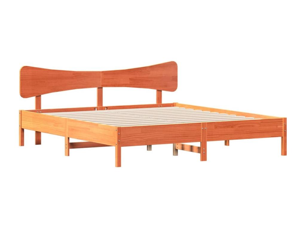 Bed frame without mattress, brown wax finish, 200x200cm, solid pine wood, SHDV39884