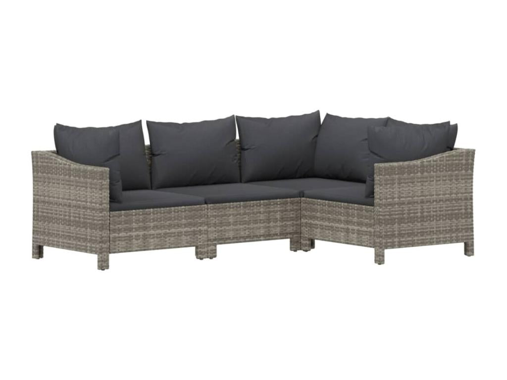 8-piece garden furniture set with cushions, grey woven resin FJER33247