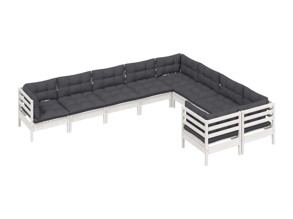 9-piece garden furniture set with cushions, white pine wood DNYL82640
