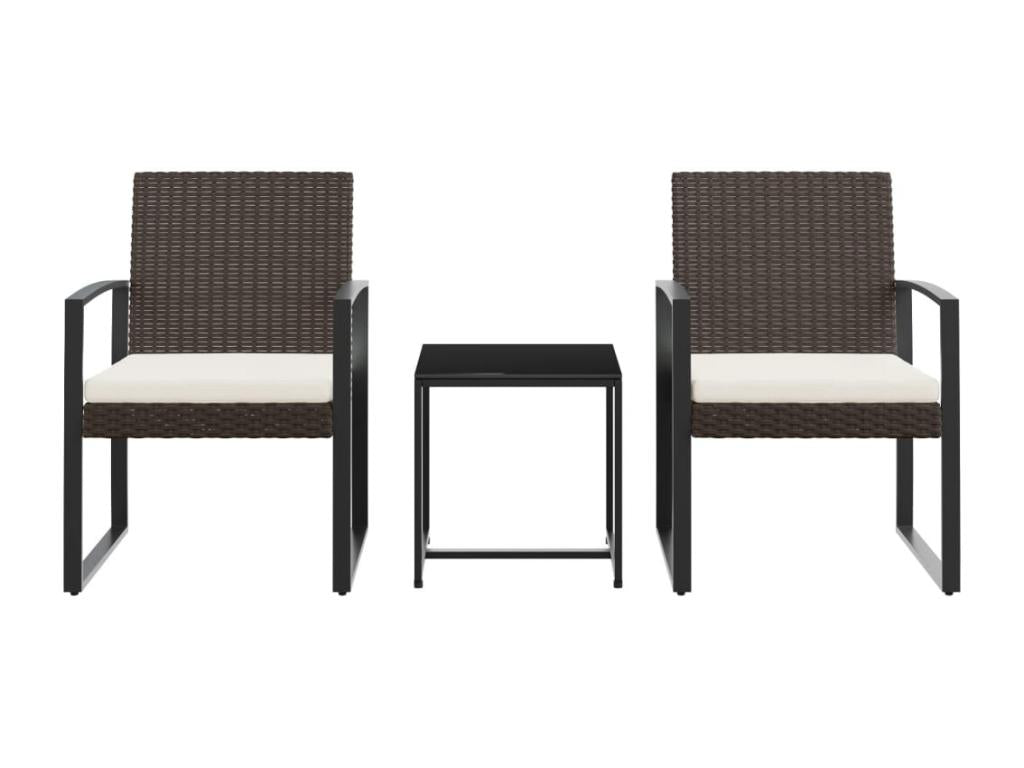 3-piece garden dining set with cushions, brown rattan PP KCLC75548