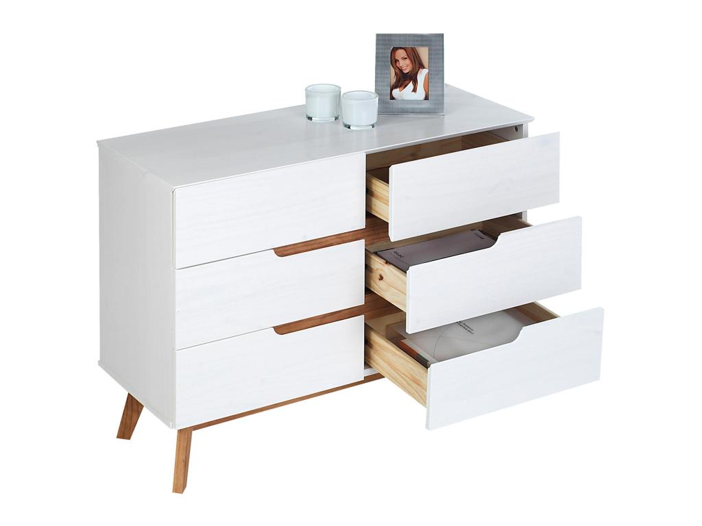 Dekonao 98cm White Solid Wood Chest of Drawers with 6 Drawers, Clothes Storage Unit for Bedroom DYDN42045