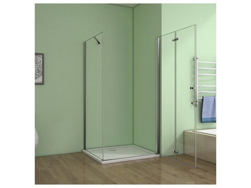Pivoting and folding shower enclosure 76x70x185cm in 6mm anti-limescale glass, shower door, side panel with fixed corner bar TASV54184