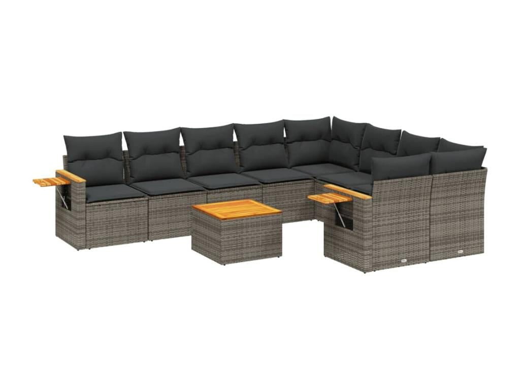 10-piece garden furniture set with cushions, grey woven resin GKUV54402
