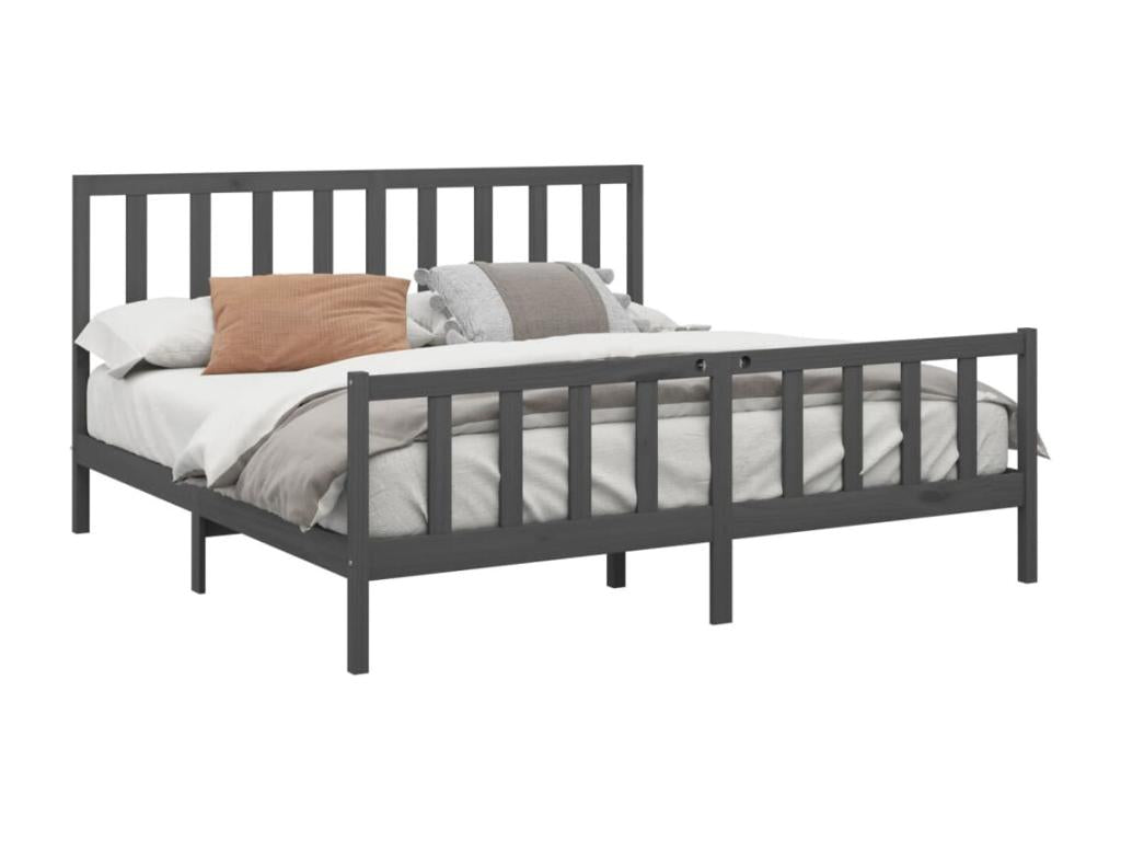 Grey bed frame, solid pine wood, 200x200 cm HOWU97800