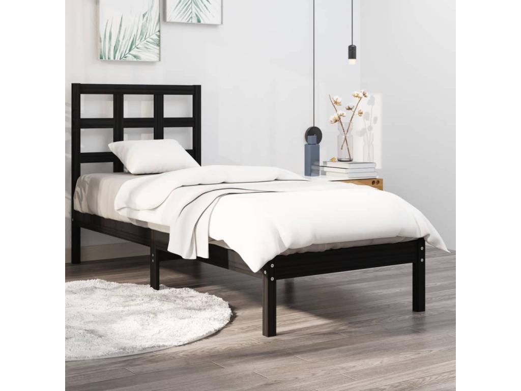 Black Solid Wood Bed Frame 75x190 cm Small Single VWCQ66271