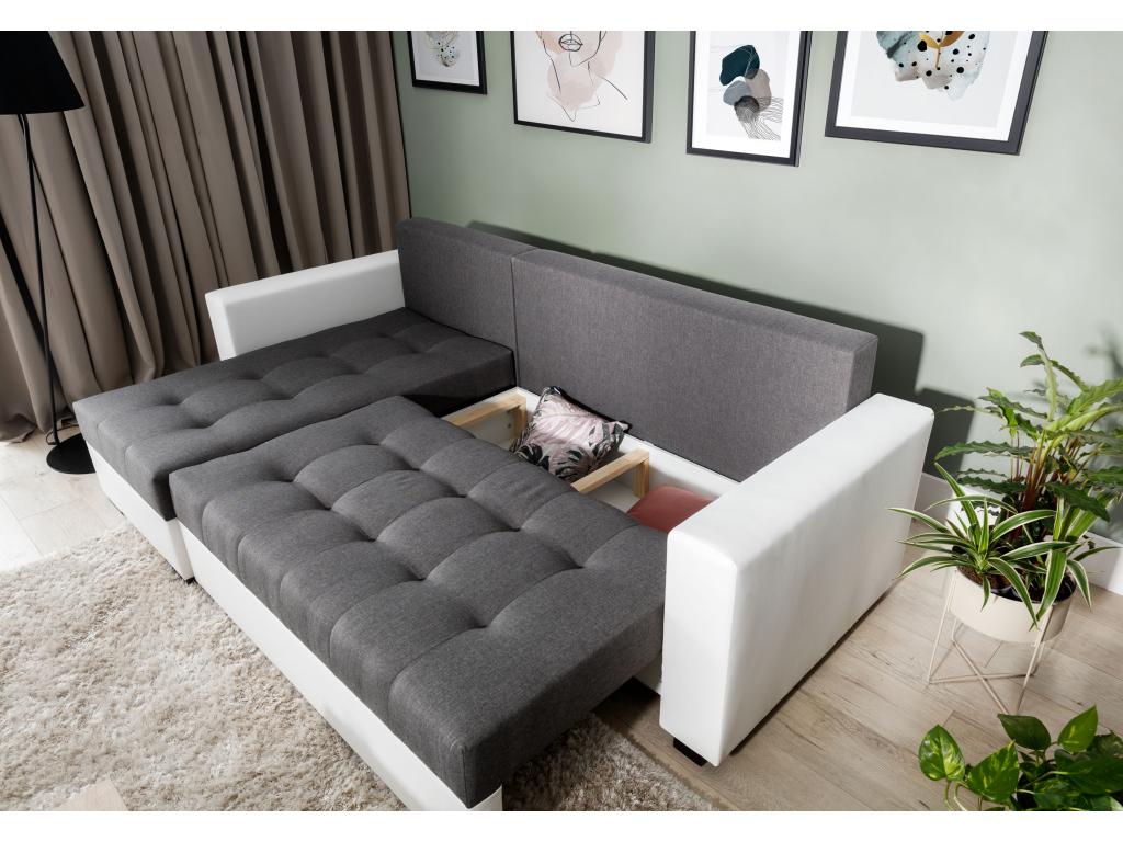 Ligniva 237cm Convertible and Reversible Corner Sofa in Dark Grey Fabric and White Faux Leather NOSM50339