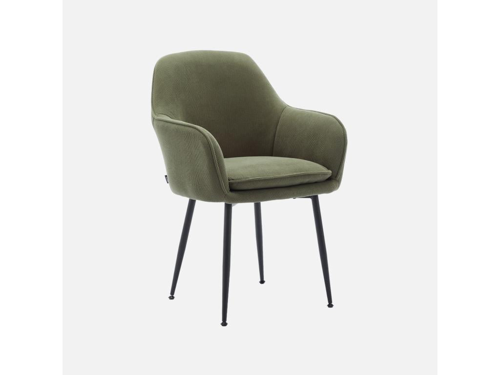 Armchair in khaki corduroy with matte black metal legs - W 57 x D 59 x H 84.5 SHXB42889