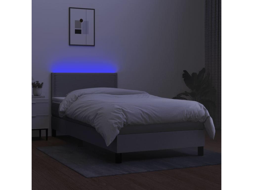 Upholstered bed base with mattress and LED light grey 90x190cm Fabric HKUQ84634