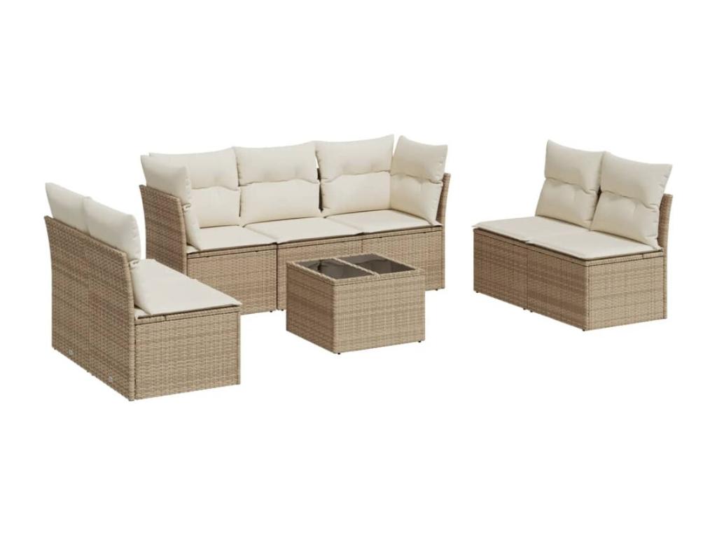 8-piece garden furniture set with cushions, beige woven resin NTSO20379