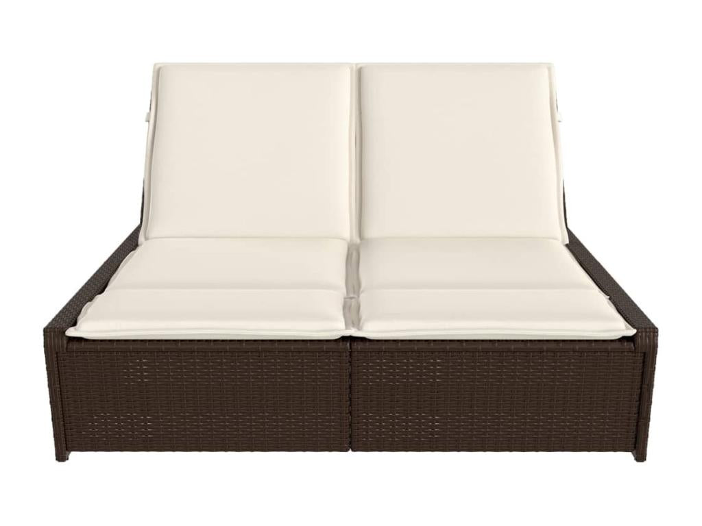 Double chaise longue with brown cushions, woven resin MJCW78478