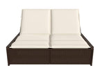Double chaise longue with brown cushions, woven resin MJCW78478