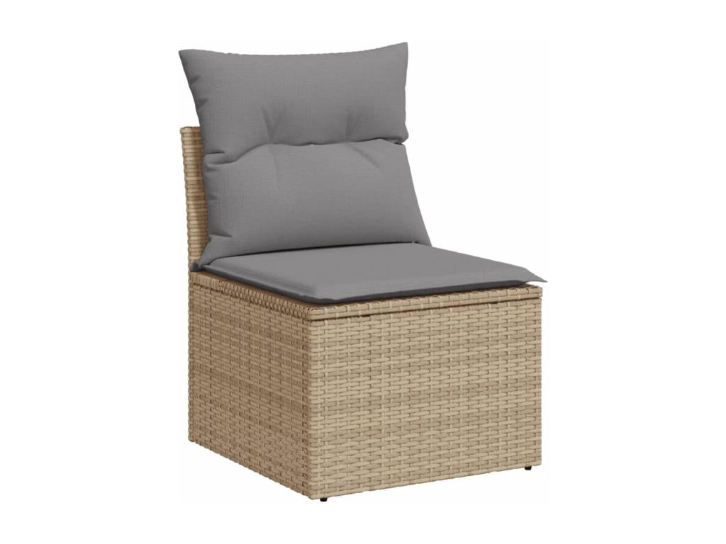 14-piece beige resin wicker garden furniture set with cushions OGAA51894