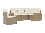 5-piece garden furniture set with cushions, beige woven resin ELOZ20520