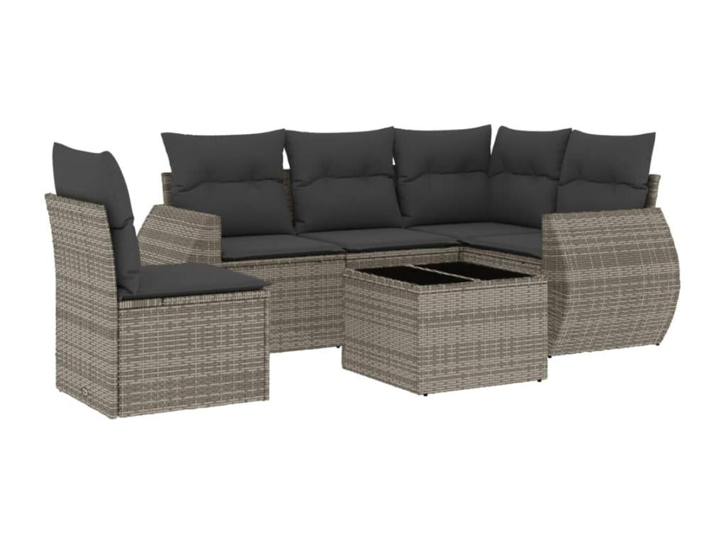 6-piece garden furniture set with grey resin wicker cushions OMBH31561