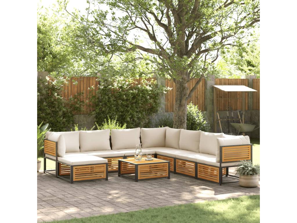 Dekonao OIHI42326 9-Piece Solid Wood Garden Furniture Set with Cushions