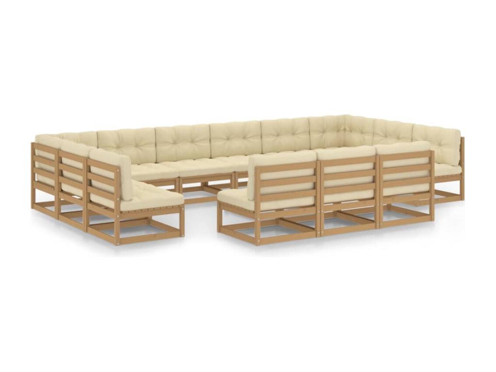 13-piece garden furniture set with cushions, honey brown, pine wood, GART92585