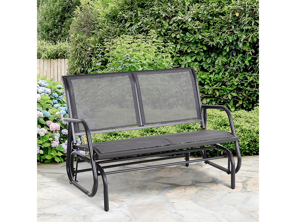 2-seater garden rocking bench, contemporary design, high comfort, armrests, ergonomic seat and backrest, steel and grey textilene, SLYV00338