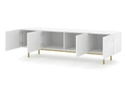 TV stand 180x42x51 cm, luxurious hi-fi unit on gold legs, KAYRA glossy white finish, UFRU18747