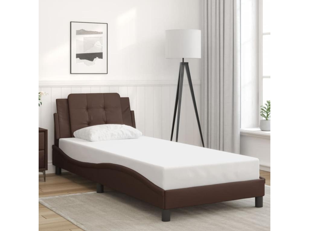 Bed frame with LED lighting, mattress not included, brown, 100x200 cm, WGKG90018