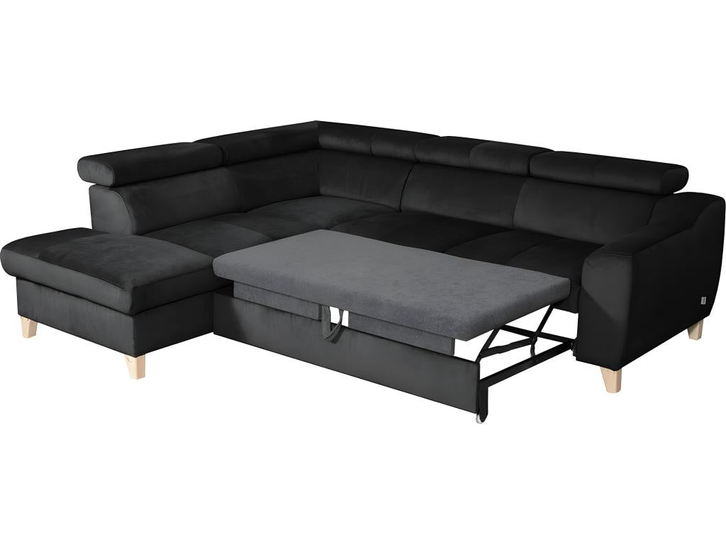 Dekonao 5-seater luxury velvet fabric corner sofa bed, black, left-hand corner YNXU43959