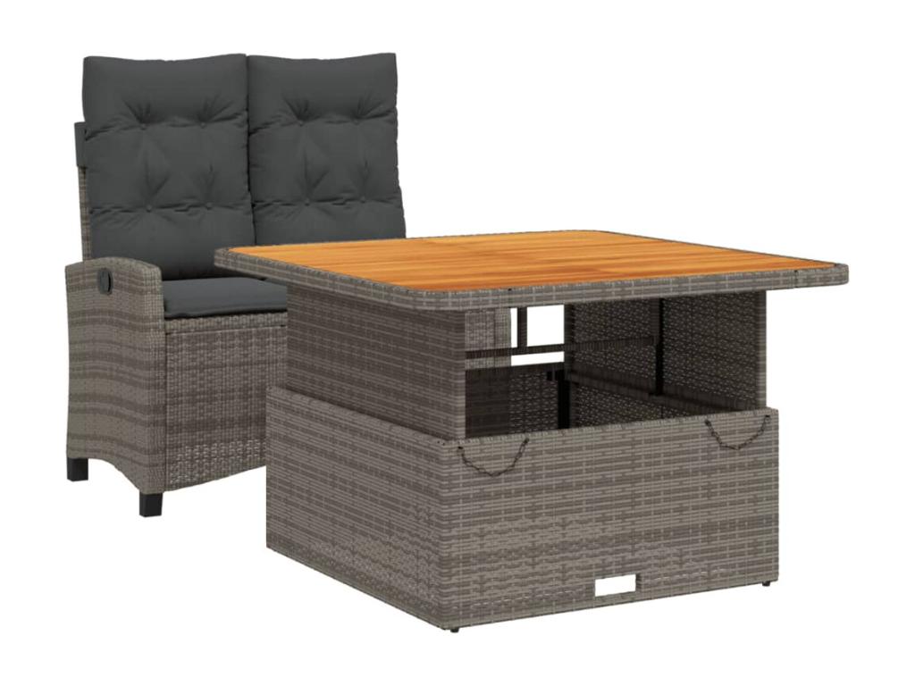 2-piece garden dining set and cushions, grey rattan AFZR18256