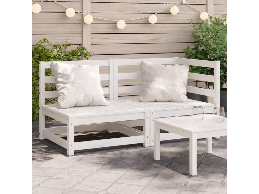 White 2-seater garden sofa in solid pine wood LHQS50491