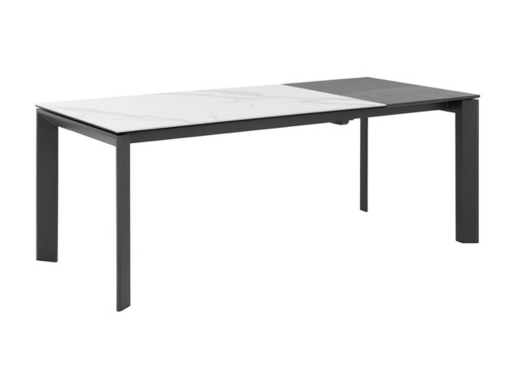 Spanila rectangular extendable porcelain and metal table - White top - Width 140/200 cm - Anthracite base LLVE03148