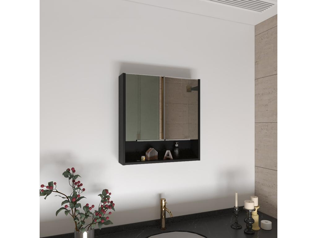 Jaspe melamine first aid kit with mirrors, 62.48 cm x 59.94 cm x 13.97 cm, Black, YZAF33324