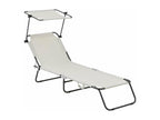 Lazy Folding Sun Lounger - With Sunshade - Beige KYNX33597