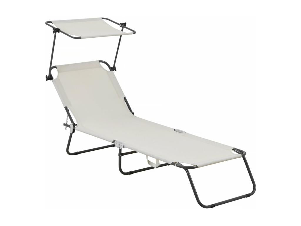 Lazy Folding Sun Lounger - With Sunshade - Beige KYNX33597