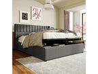 Upholstered Bed - 160x200 cm - Double Hydraulic - Dekonao Metal Frame Slatted Base - Grey - Mattress Included HWXC78308