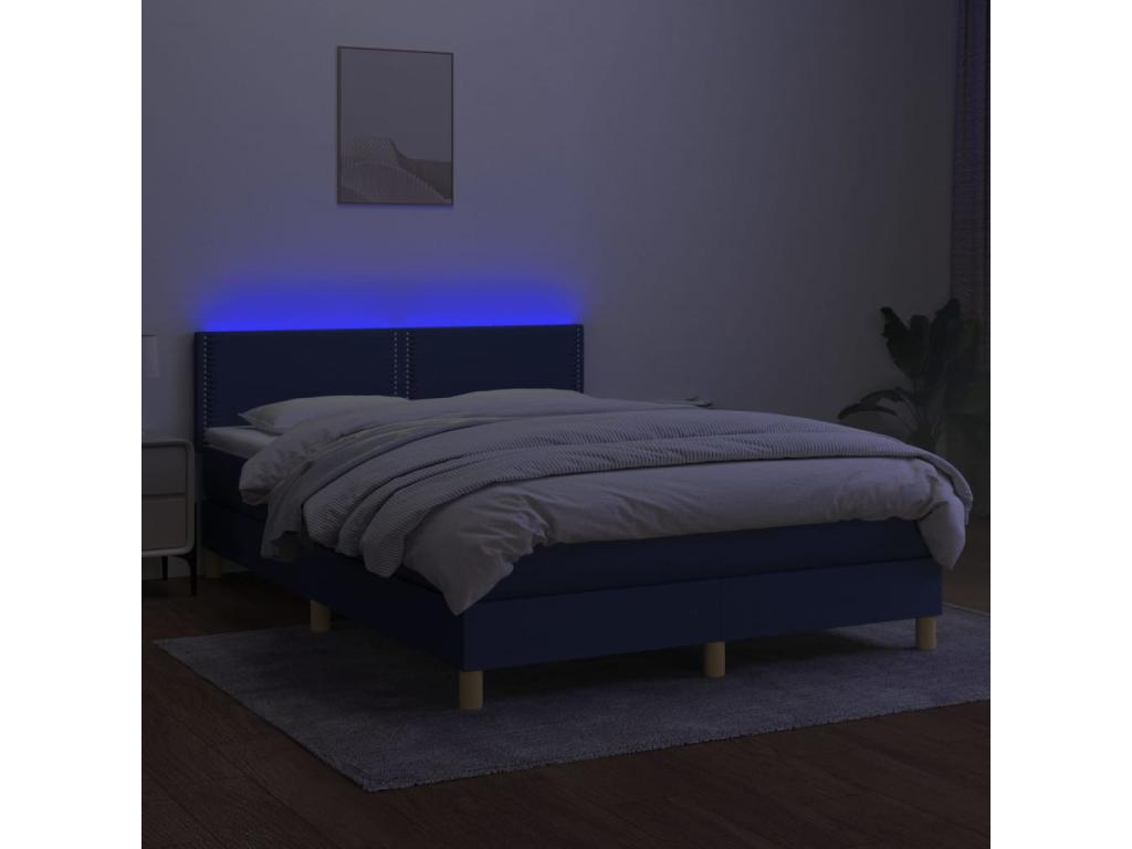 Upholstered bed base with mattress and LED light, blue, 140x190 cm, fabric OJND12779
