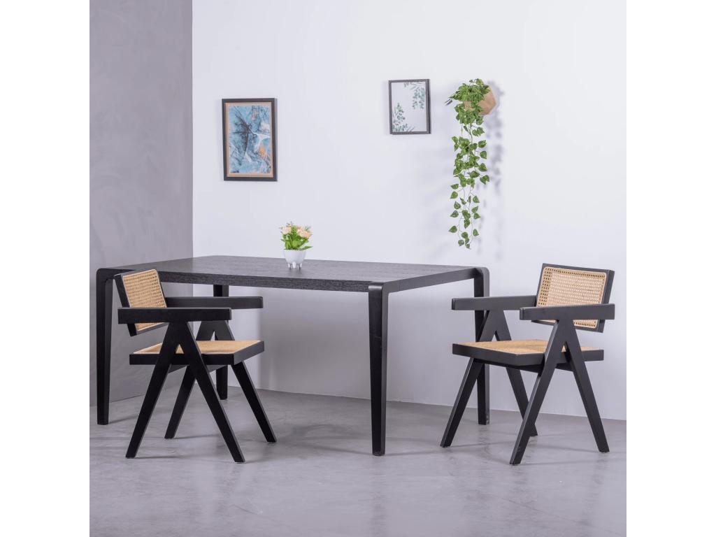 Classic chair with armrests in natural rattan and ash wood - Dekonao - Black JASK61622