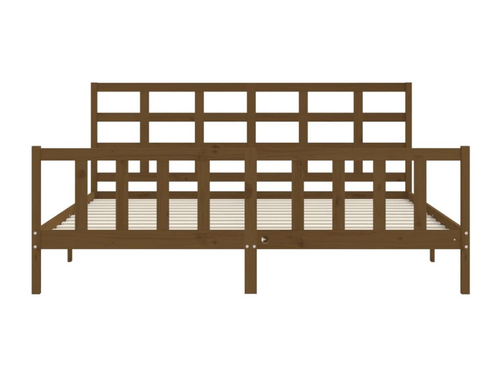 Bed frame with headboard, honey brown, 200x200 cm, solid wood, BMCI15496