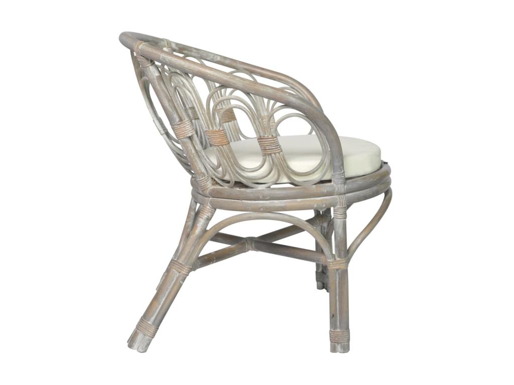 Dining chair with grey cushion, natural rattan and linen PTVC68464