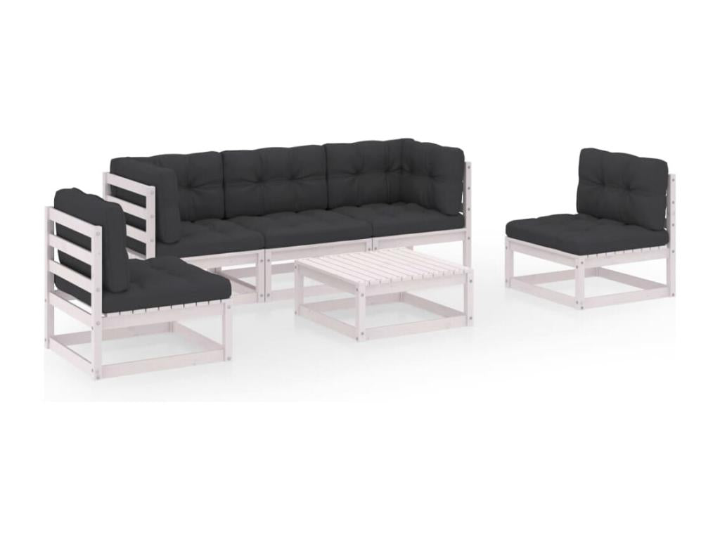 6-piece garden furniture set with cushions, solid pine wood LEUY45157