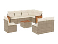 9-piece garden furniture set with cushions, beige woven resin FVCT95296